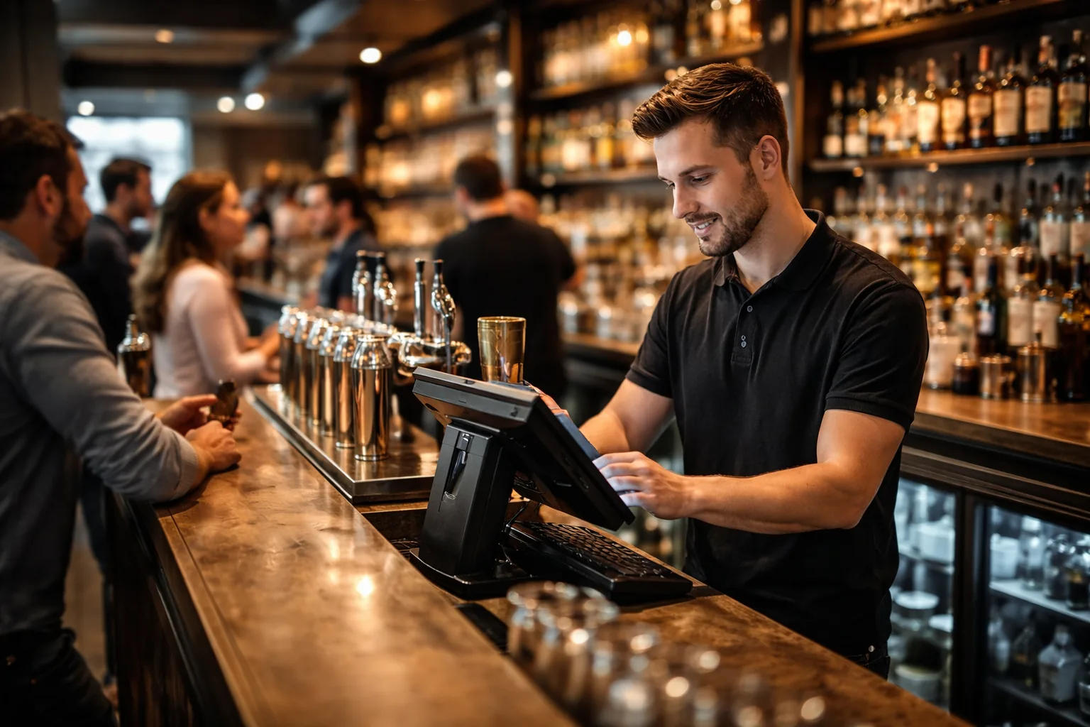 Pub and club bar service with point of sale in use