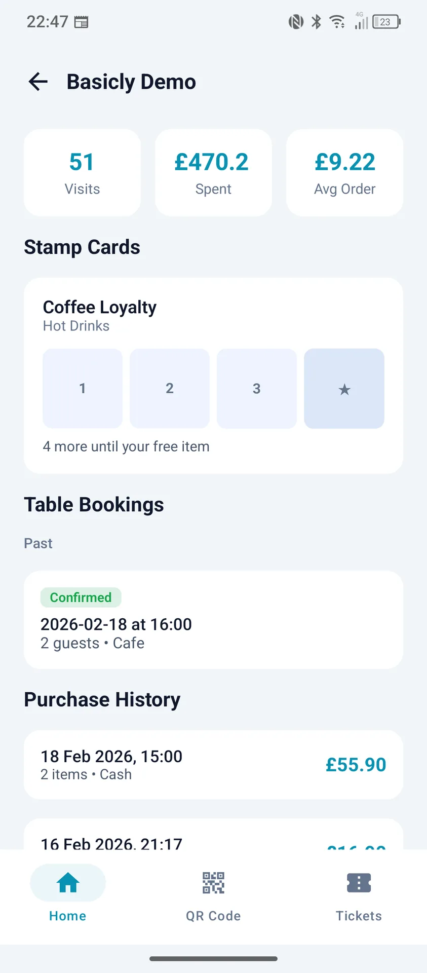 Loyalty247 purchase history and digital receipts screen